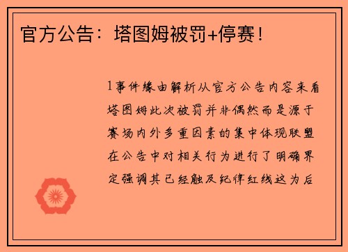 官方公告：塔图姆被罚+停赛！